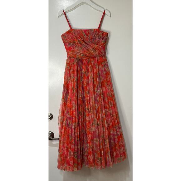 Hutch Women's Quinn Pleated Midi Cocktail Dress Mixed Pink Bouquet Size 2 NWT - Picture 2 of 15